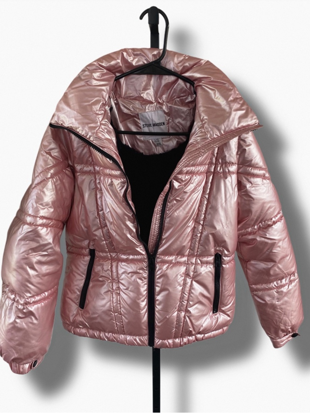 Steve Madden Shiny Rose Pink Puffer Jacket